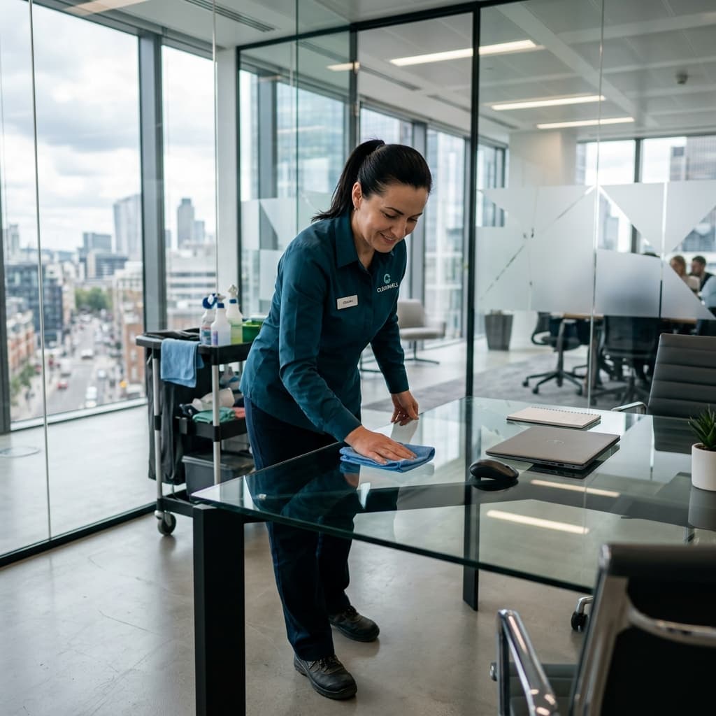 Bigdar Cleaning professional cleaning a modern office in Seattle business district