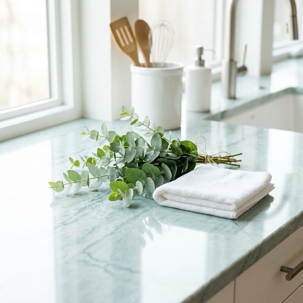 Eco-friendly cleaning products and fresh greens